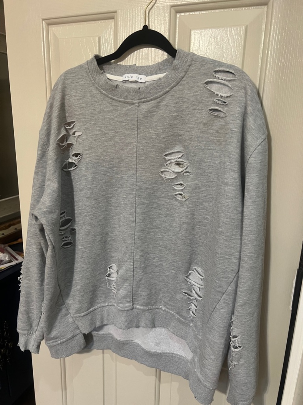 Allie Rae Distressed Gray Crewneck Sweatshirt